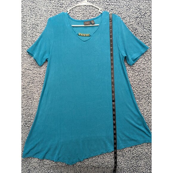 Chicos Travelers Asymmetrical Mini Dress Womens M Travel Vacation Resort Blue - Picture 8 of 10